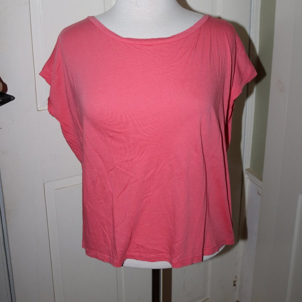 Garnet Hill Coral Pink Cotton Modal Cap Sleeve Tee Sz SMALL